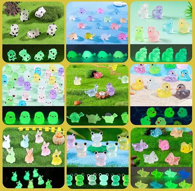 Luminous Tiny Resin Animals 300 Pcs Mini Animals Bulk Mini Resin Ducks Owls Tiny Frogs Pandas Small Rabbits Glow in The Dark for Miniature Garden Accessories Micro Landscape Aquarium Potted Decoration by GreenHaven Gardens