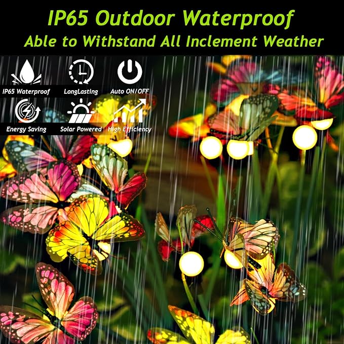 Solar Butterfly Lights Outdoor, 4 Pack 24 LED Solar Garden Lights Outdoor Waterproof,Solar Outdoor Lights Garden Decor for Yard,Patio,Lawn,Pathway by GreenHaven Gardens