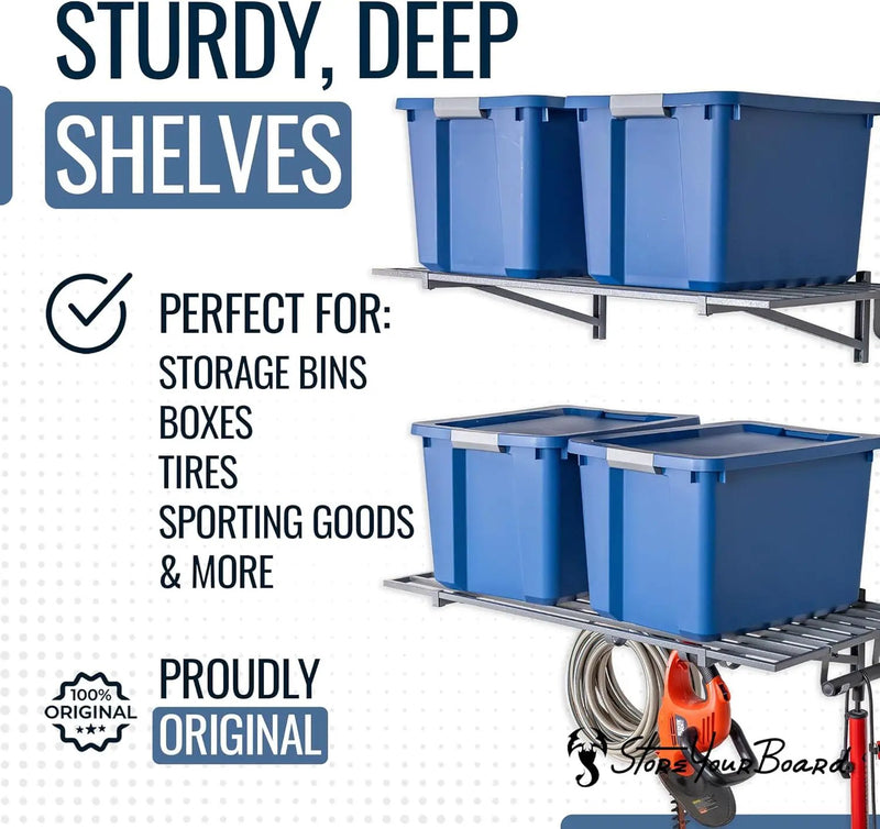 StoreYourBoard 2-Pack Heavy Duty Wall Shelves – Wall-Mounted Garage Storage Shelving and Organization for Sheds, Closets, or Utility Rooms – Holds 200 lbs, 2ft x 4ft, Hammered Gray by GreenHaven Gardens