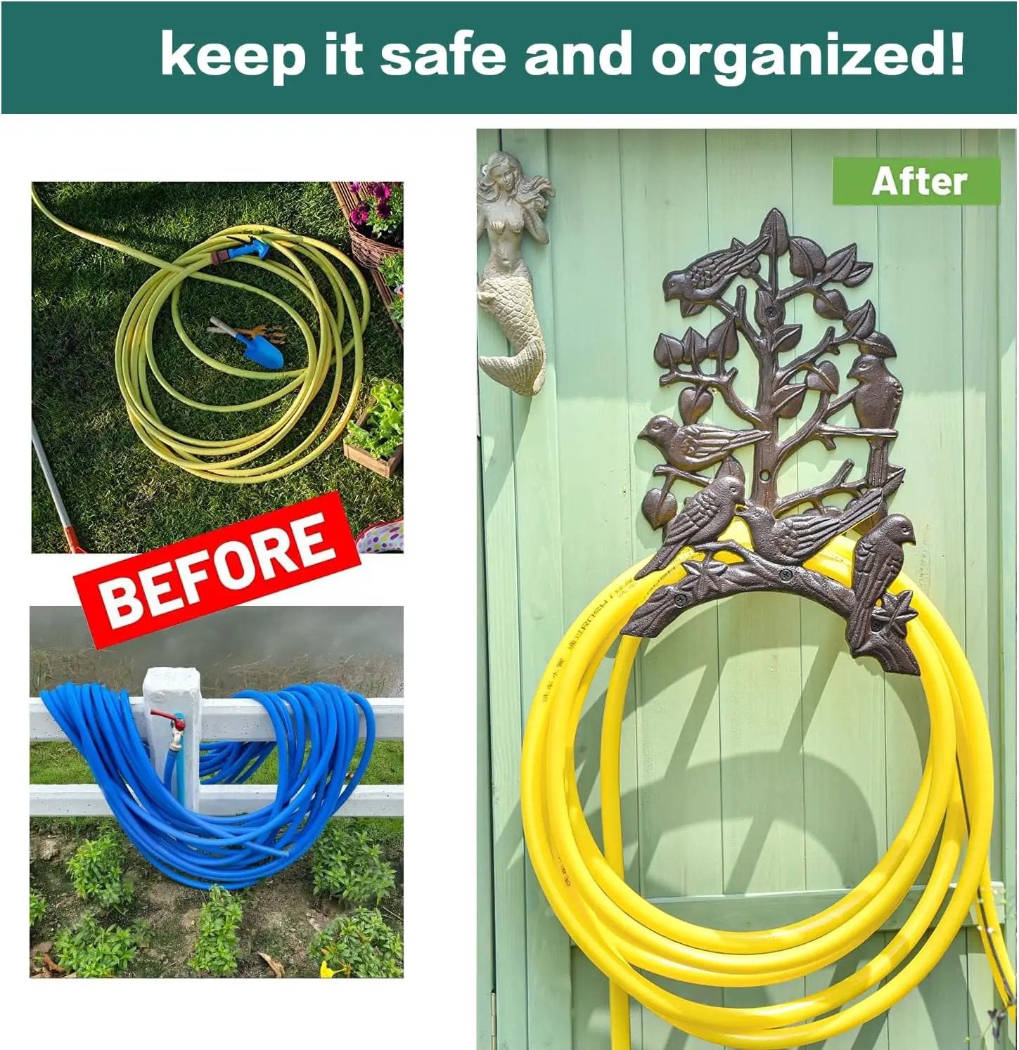Sungmor Heavy Duty Cast Iron Hose Holder,Garden & Yard Decorative Birds Wall Mounted Hose Butler,Water Pipe Holds,Rack,Hanger,Antique Wall Decorations by GreenHaven Gardens