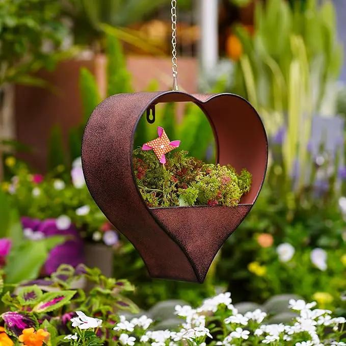 Metal Plant Hangers Indoor and Outdoor: Rustic Heart Shape Hanging Planters Perfect for Window Wall Decor for Living Room Office - Unique Gifts for Mom Women Grandma by GreenHaven Gardens