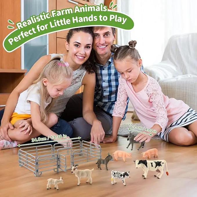 Farm Animal Toys, Realistic Farm Animal Figurines and Fence Playset, Includes Cow Pig Donkey Goat, Birthday Christmas Animal Gift Set for Kids Toddlers (Farm World) by GreenHaven Gardens