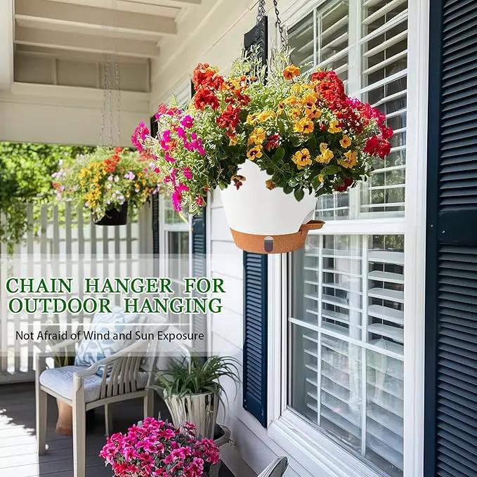 Hanging Planter for Indoor Plants 8 Inch, 2 Pack Hanging Baskets for Plants, Self Watering Hanging Flower Pots with Drainage Hole & 2 Kinds of Plant Hangers for Garden Home Decor (White, 8 inch) by GreenHaven Gardens