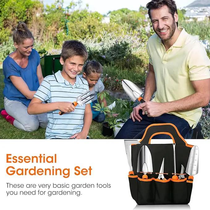 Gartden Tools, 10 Pcs Stainless Steel Garden Tools for Gardening with Non-Slip Ergonomic Handle, Garden Hand Tools with Tote Bag for Women, Men, Gift by GreenHaven Gardens