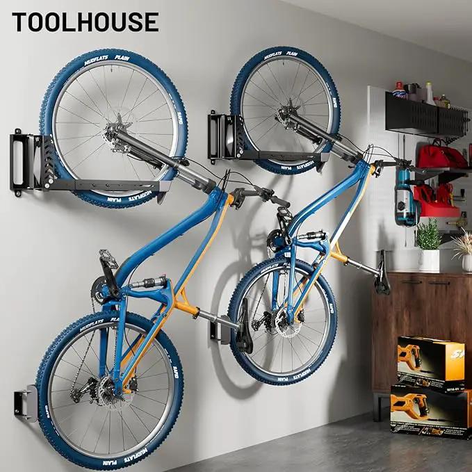 2-Pack Swivel Bike Rack Wall Mount, Bike Hangers for Garage, Space-Saving Vertical Bike Holder, Holds up to 77 lbs, Bicycle Wall Hanger Storage, No Heavy Lifting Required Indoor Hanging Bike Rack by GreenHaven Gardens