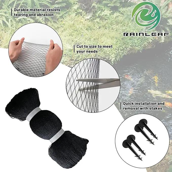 Rainleaf Pond Netting, 14' x 20' Pond Net Cover, Koi Pond Netting for Leaves, Heavy Duty Koi Pond Net Protecting Koi Fish from Herons, Stakes Included, Snare Nets by GreenHaven Gardens