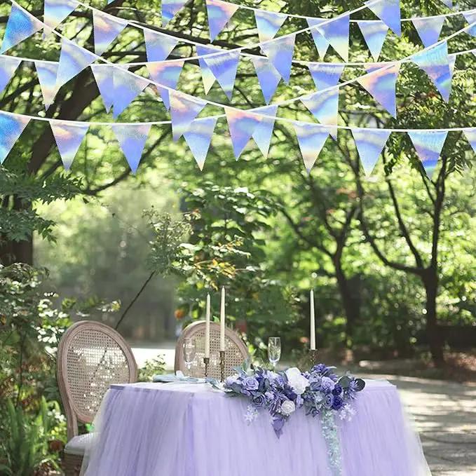 33Ft Iridescent Party Decoration Holographic Fabric Triangle Pennant Banner Flag Cotton Bunting Garland for Birthday Wedding Bridal Shower Bachelorette Engagement Disco Euphoria Galaxy Party Supplies by GreenHaven Gardens