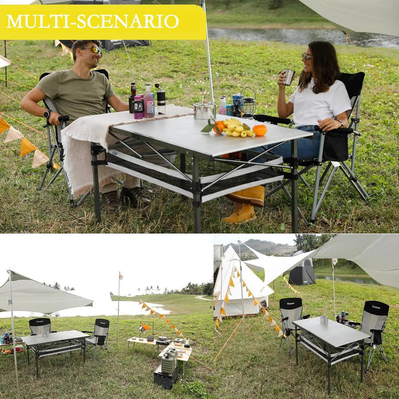 KingCamp Spacious Tabletop Area Aluminum Compact Roll 4-6 Person Stable Adjustable Feet Table with Carry Bag for Outdoor Camp Picnic, Black/Siver_53.5"×27.5" with Storage Layer by GreenHaven Gardens