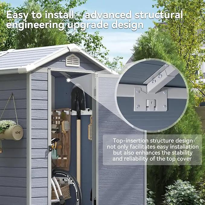 Aoxun 4'x6' Resin Outdoor Storage Shed Utility Tool Shed Storage House, Multi-Purpose Utility Tool House Applicable for Bike, Clutter Storage for Backyard, Patio - Gray by GreenHaven Gardens