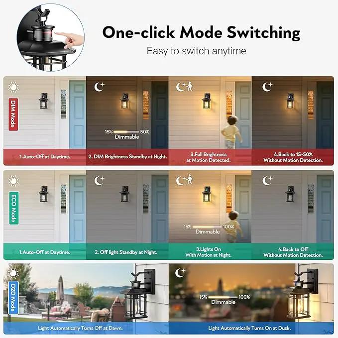 Outdoor Light Fixture With Motion Sensor, Dusk To Dawn Modern Exterior Porch Lights Wall Mount, Anti-rust 100% Aluminum Outdoor Wall Lantern, Black Farmhouse outdoor wall light For Garage Backyard by GreenHaven Gardens