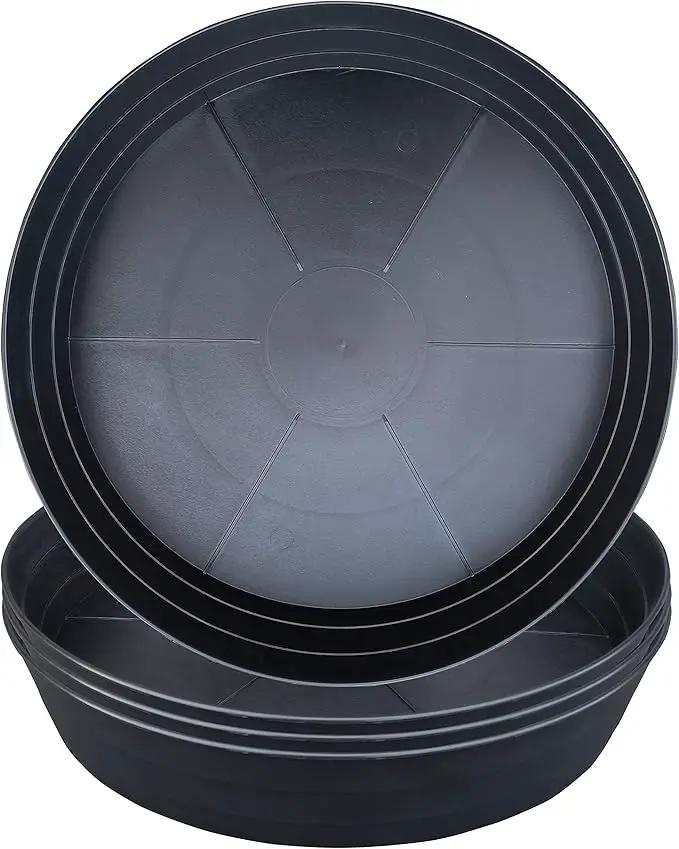 Plant Saucer 10 12 14 16 18 20 25 Inch Extra-Deep Plant Trays for Flower Pot, Heavy Drainage Tray for Indoors No Holes, 4 Pack of Plastic Plant saucers Water Catcher for Pots Base (10 Inch, Black) by GreenHaven Gardens