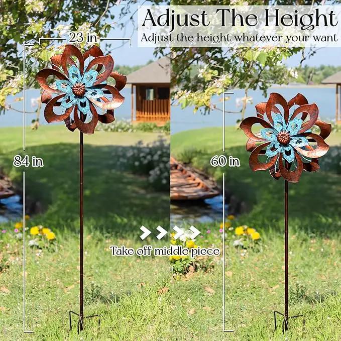 Garden Wind Spinner,Flower Wind Spinner,Outdoor Metal Wind Sculpture & Spinner Large 23 inch Dia 84 inch Height Kinetic Windmill for Garden Yard by GreenHaven Gardens