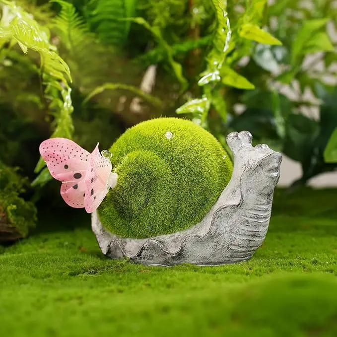 Solar Snail Garden Statue Lights for Outdoor Decor Flocking with LED Figurine Lighting Resin Slug Flocked Decorations for Patio Lawn Yard Home Housewarming Mom Wowen Gifts by GreenHaven Gardens