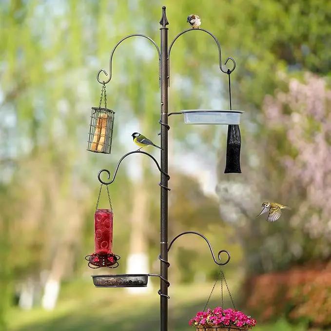 ERYTLLY Bird Feeding Station Kit Bird Feeder Poles,Premium Multi Feeder Hanging Kit with Suet Cage and Bird Bath Bird Food Finch Sock for Attracting Wild Birds and Plants,Baskets,Lanterns,Wind Chimes by GreenHaven Gardens