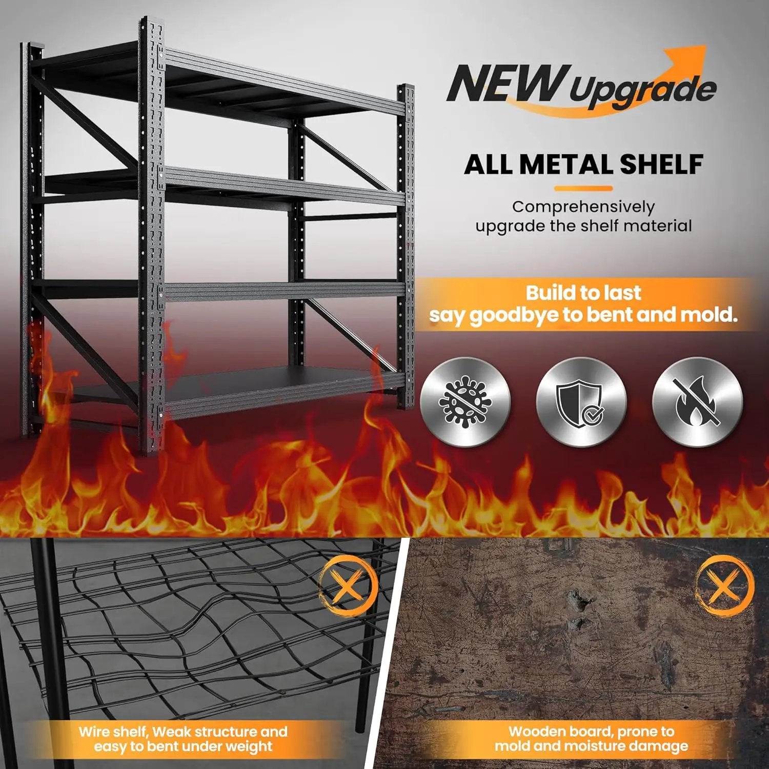 79” W Garage Shelving Heavy Duty, 7000LBS Metal Storage Shelves, 4 Tier Storage Rack Shelf, Steel Industrial Shelving, Adjustable Standing Shelf for Basement/Warehouse 79" W x 24" D x 79" H, Black by GreenHaven Gardens
