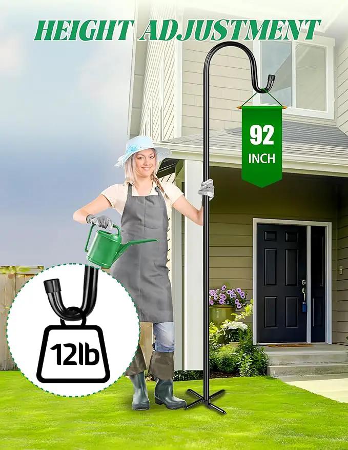 XDW-GIFTS Bird Feeder Pole for Outdoor, 2-Pack 92 Inch Shepherds Hooks Heavy Duty Garden Pole for Hanging Plant Basket, Solar Light Lanterns, Garden Plant Hanger Stands with 5 Base Prongs by GreenHaven Gardens