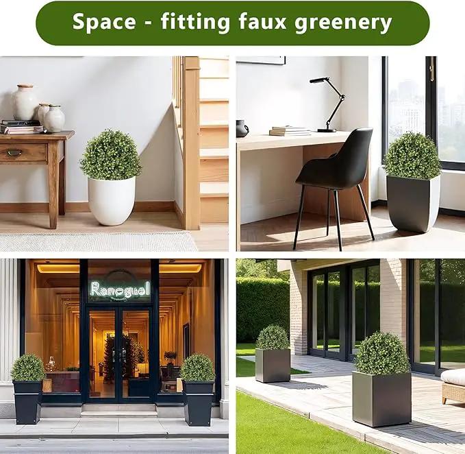 THE BLOOM TIMES 2ft Faux Boxwood Plants Outdoor Set of 2, Topiary Balls Artificial Outside Trees, 24" UV Resistant Fake Greenery Bushes & Shrubs for Front Porch Planter by GreenHaven Gardens