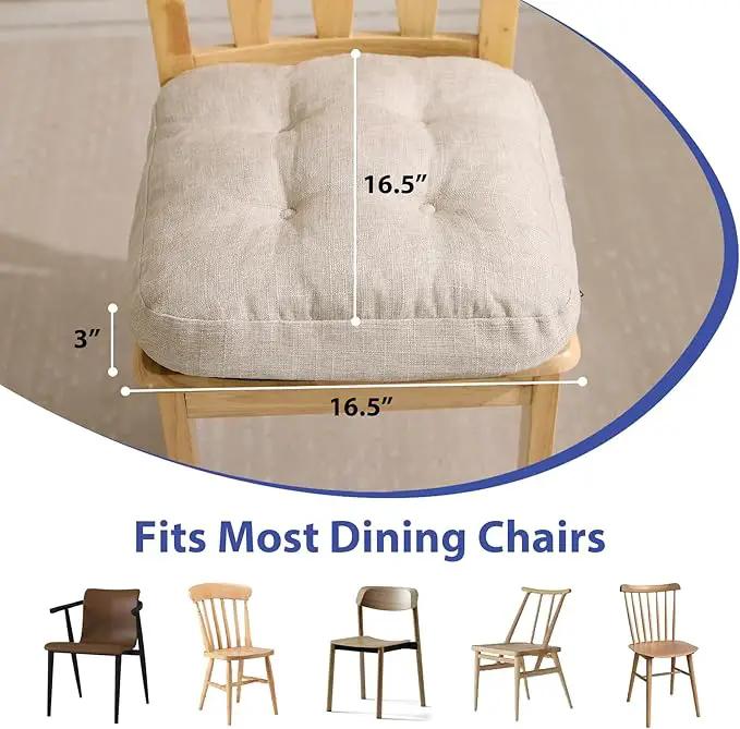 Chair Cushions, Foam Dining Chair Cushions, Tufted Indoor Chair Pads, Set of 6, Beige, 16.5” x 16.5” x 3.5” by GreenHaven Gardens