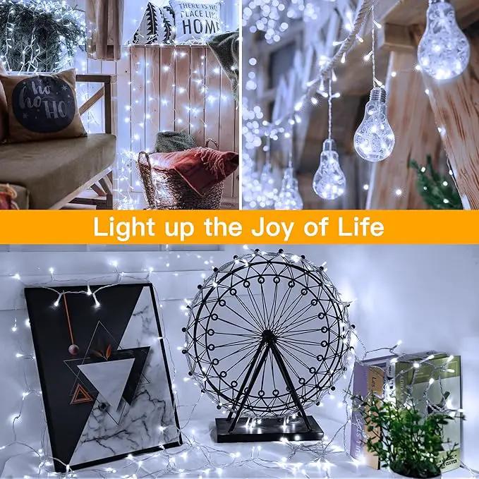 Ollny Outdoor String Lights 200LED 60FT, Cool White Connectable Plug in Fairy Light, 8 Modes Waterproof Timer Christmas Lights for Indoor Outside Bedroom House Party Wedding by GreenHaven Gardens