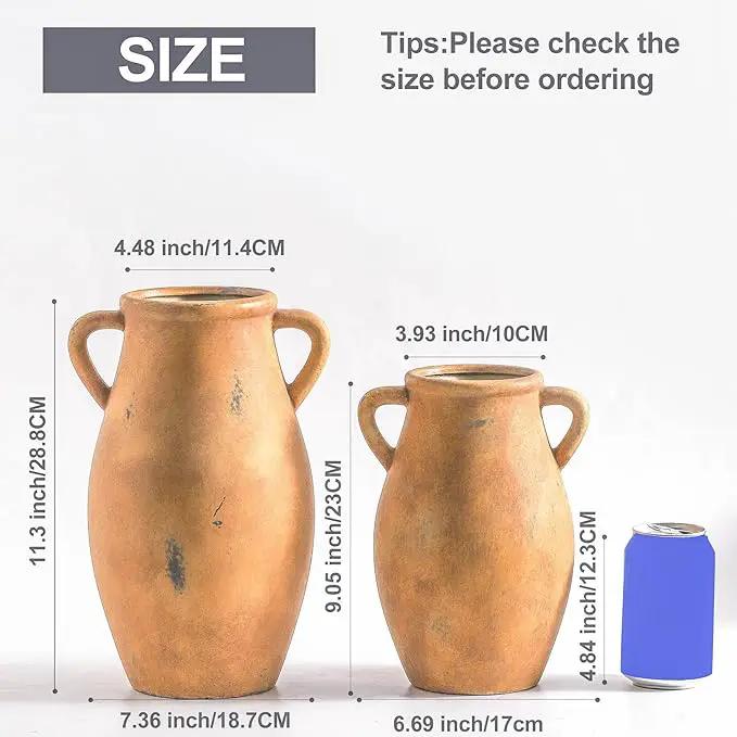 Large Ceramic Flower Vase,11.3 inch Terracotta Vase with 2 Handles, Rustic Farmhouse Vases, Decorative Pottery Flower Vases for Home Decor, Living Room Shelf Decor, Table by GreenHaven Gardens