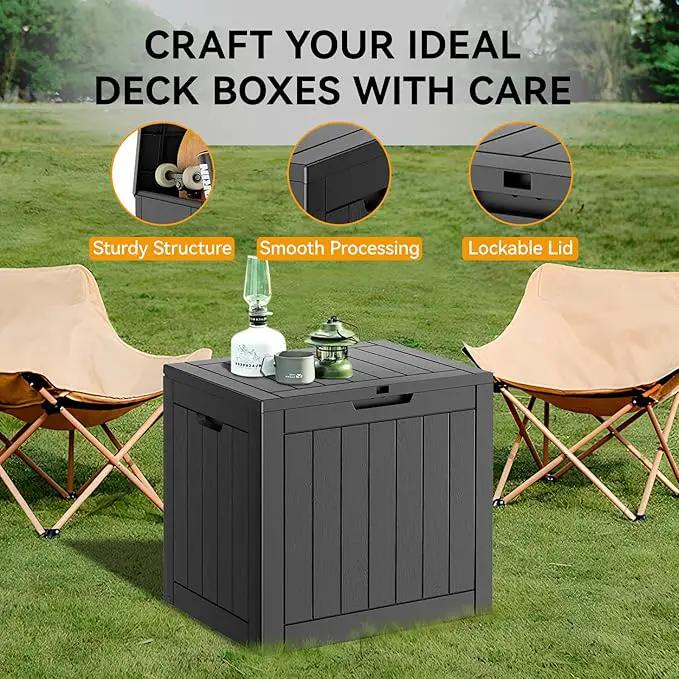 KAMABOKO Deck Box, 32 Gallon Resin Indoor and Outdoor Storage Boxes Waterproof for Garden Tools, Pool Accessories Storage Bench, Patio Furniture and Cushions with Lockable Lid, Grey by GreenHaven Gardens