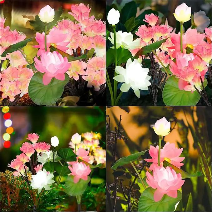 4pack Solar Flower Lights Outdoor Waterproof IP65,Solar Lotus &Peachblossom Garden Decorative Lights Led Flowers Decor Auto On/Off Bright Up to 12Hrs by GreenHaven Gardens