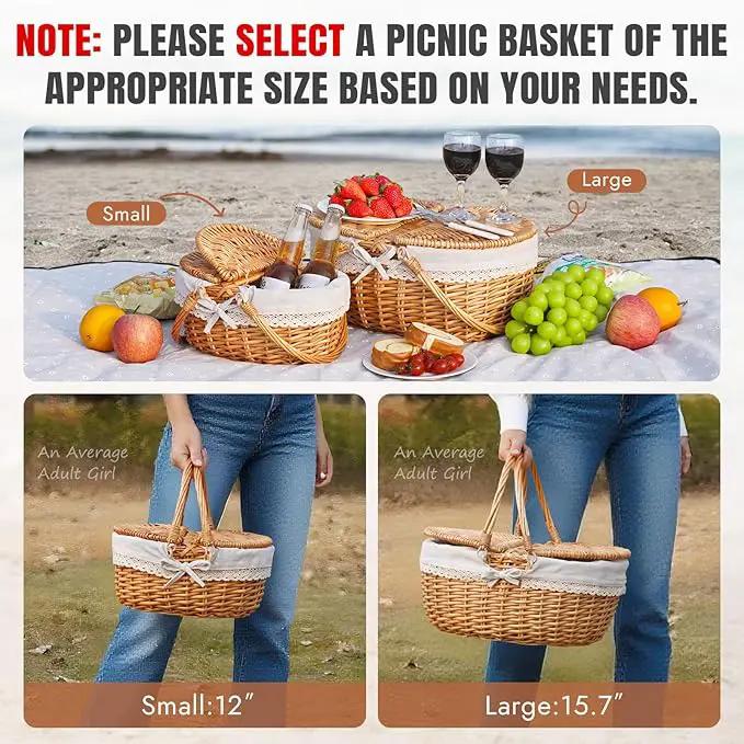 Happypicnic 12" Picnic Basket - Small Wicker Basket with Foldable Handle Lid & Removable Liner | Cute Picnic Basket Toy Empty for Kids, Gift, Halloween, Christmas, Valentines, Easter, Birthday, Solid by GreenHaven Gardens