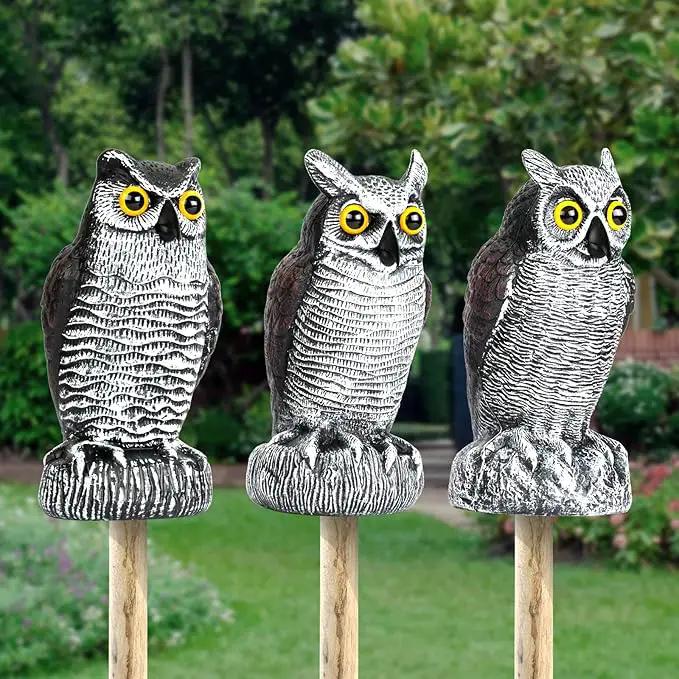 3-Pack Owl Decoys for Bird Deterrent - Weatherproof Bird Repellent Devices for Outdoor Use - Plastic Owls to Scare Birds Away and Control Garden Pests by GreenHaven Gardens