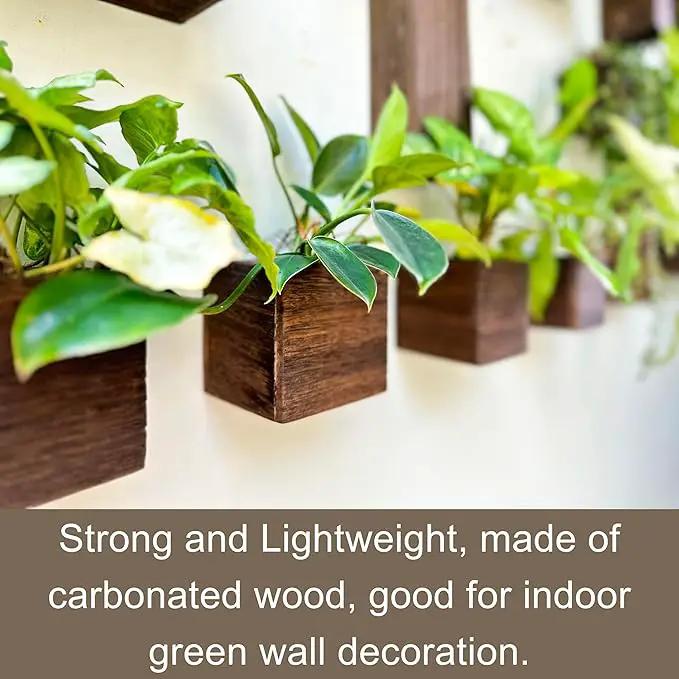 LaLaGreen Wood Planter Boxes (4 Pack, 4x4 Inch) Small Square Wooden Wall Mounted Flower Pot for Indoor Plants, Window Box Mount Hanging Herb Planters Outdoor Plant Holder Vertical Garden Home Decor by GreenHaven Gardens
