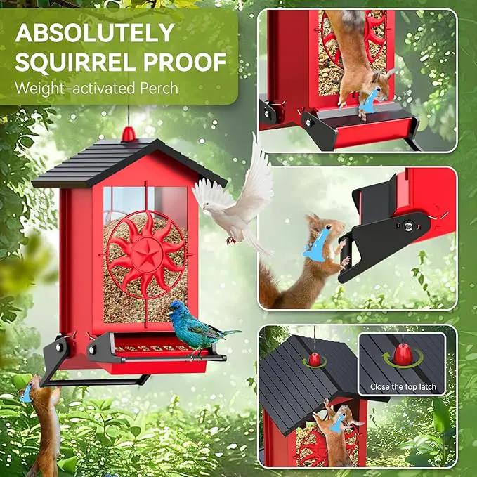 Squirrel Proof Bird Feeders for Outdoors, 5LBS Large Capacity Metal Wild Bird Feeder with Bilateral Weight-Activated Perches, Anti Squirrel Bird Feeders for Outside Finch, Cardinal, Blue Jay by GreenHaven Gardens