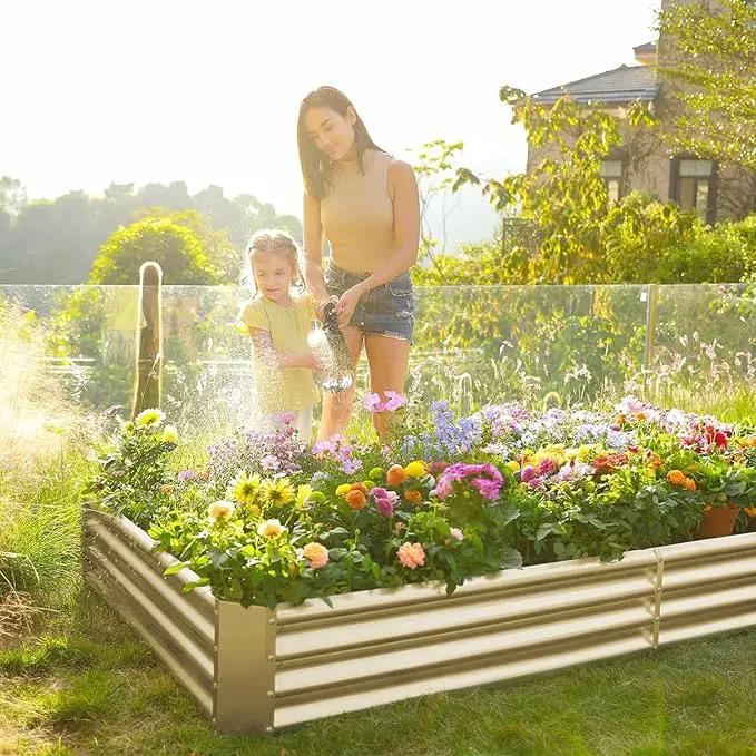 Land Guard 2 Pack 8×4×1ft Galvanized Metal Raised Garden Bed, Metal Planter Kit Box Outdoor for Deep-Rooted Vegetables, Flowers, Green and Herbs (Cream Yellow) by GreenHaven Gardens