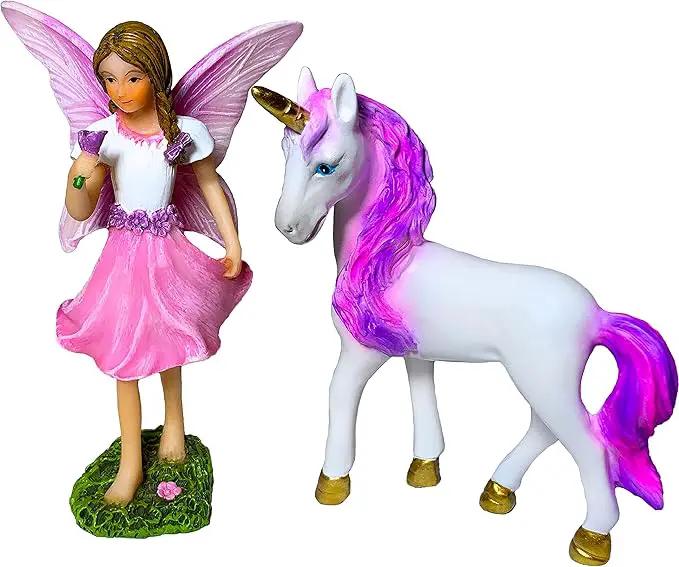 Mood Lab Fairy Garden - Fairy with Unicorn Set of 2 pcs - Miniature Figurines Statue Kit - Outdoor or House Decor by GreenHaven Gardens