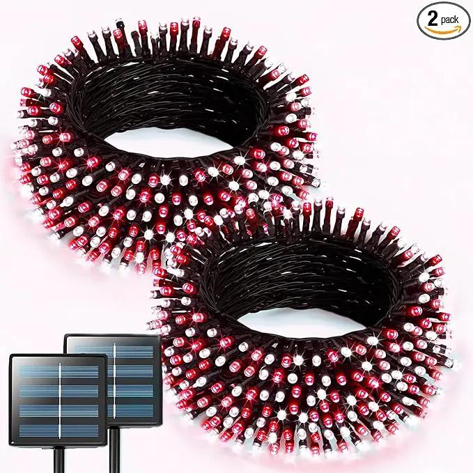 JMEXSUSS 2 Pack Red and White Solar Christmas Lights, Total 400 LED 151FT Solar String Lights Outdoor Waterproof, 8 Modes Solar Lights for Outside Tree Patio Christmas Decorations by GreenHaven Gardens