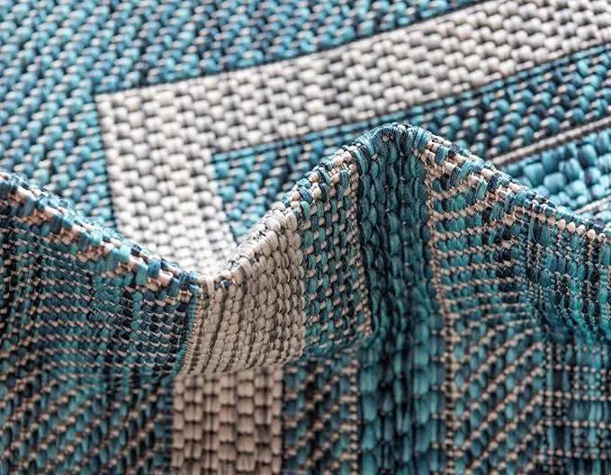 Unique Loom Outdoor Border Collection Area Rug - Soft Border (4' 1" x 6' 1" Rectangle, Teal/ Ivory) by GreenHaven Gardens