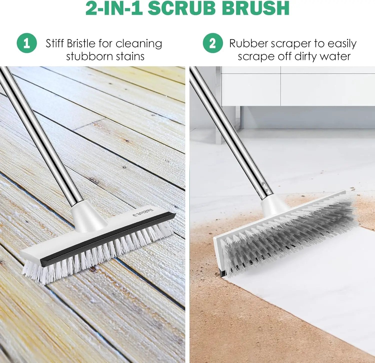 SetSail Floor Scrub Brush with 51-Inch Long Adjustable Handle 2 in 1 Scrape Brush Stiff Bristle Floor Scrubber for Cleaning Shower Bathroom Garage Kitchen Wall Deck Tub Tile by GreenHaven Gardens