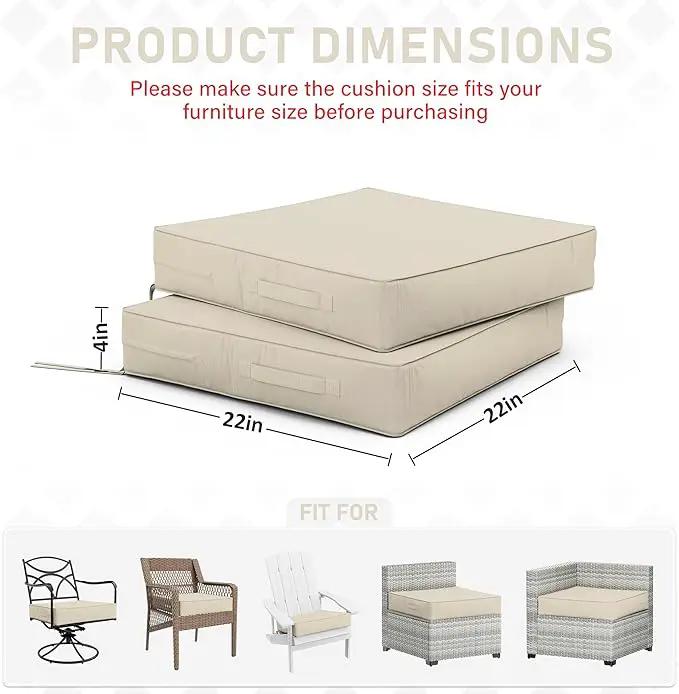 Patio Chair Cushions 22 X 22 X 4 Inch Waterproof Outdoor Seat Cushions for Patio Furniture, Outdoor Sofa Couch Pads with Ties & Handle, Set of 2, Cream by GreenHaven Gardens