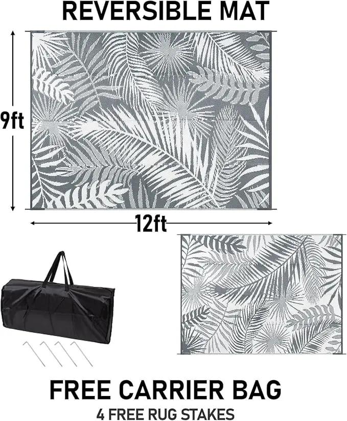 HiiARug Outdoor Reversible Plastic Straw Rug, 9'x12', Cool Gray, Large Patio Mat for RV, Backyard, Deck, Picnic, Beach, Trailer, Camping by GreenHaven Gardens