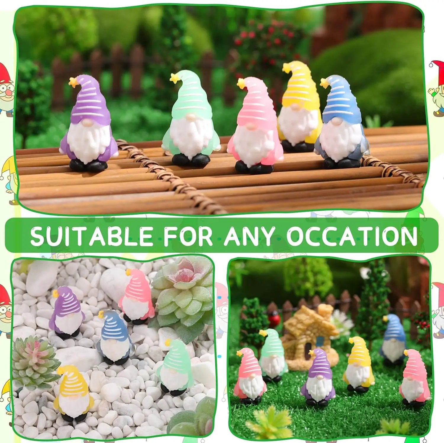100 Pcs Luminous Mini Gnomes Figurines Fairy Glow in Dark Garden Miniature Gnome Figurines Decor Funny Poses Garden Yard Home Patio Lawn Backyard Hide See DIY Craft by GreenHaven Gardens
