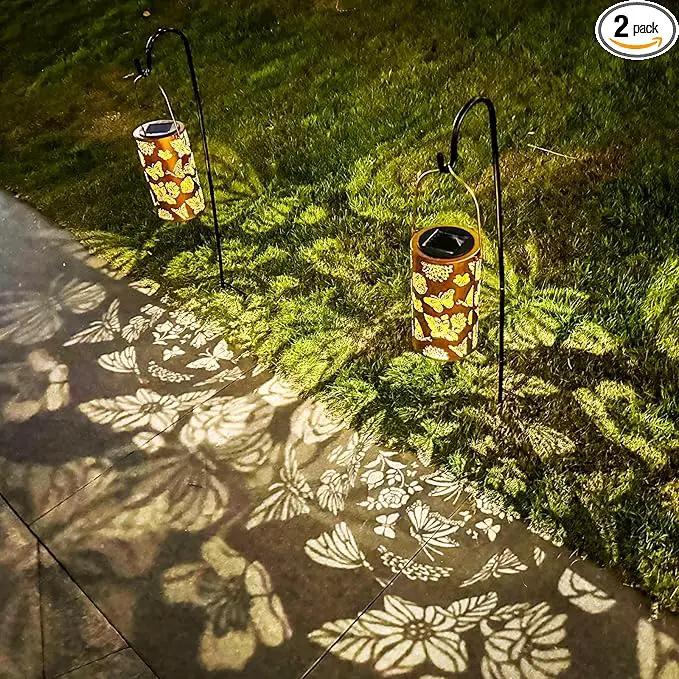 Mothers Day Gifts, 2 Pack Butterfly Solar Lanterns Outdoor Hanging Lantern Lights, Flower Pattern Waterproof LED Garden Decorative Light for Patio Yard Pathway Lawn Front Porch Tree by GreenHaven Gardens