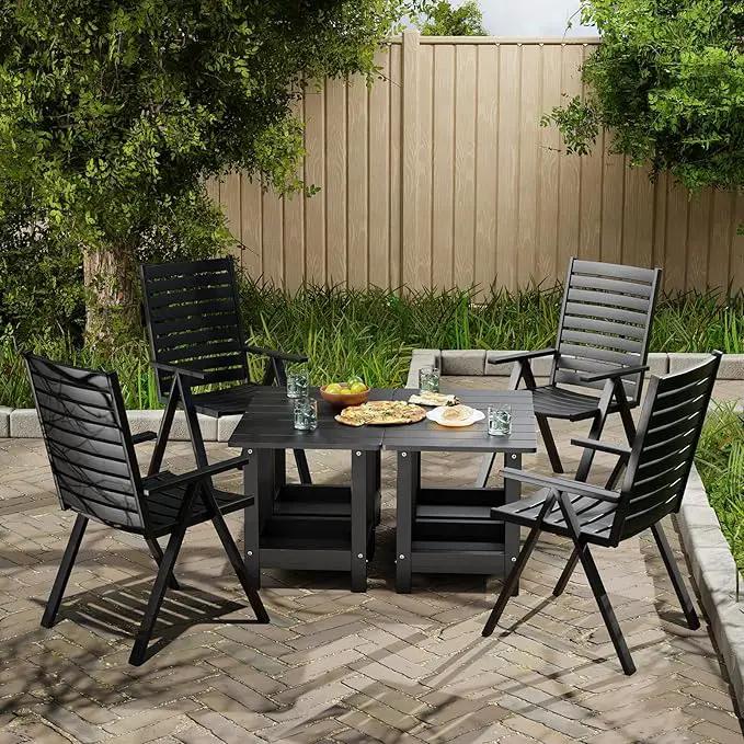 Outdoor Side Table for Garden, Lawn, Living Room Adirondack Tables for Outside 2-Tier HDPE Waterproof Small Outside Side Tables for Patio End Table for Adirondack Chair, 4 Pcs, Black by GreenHaven Gardens