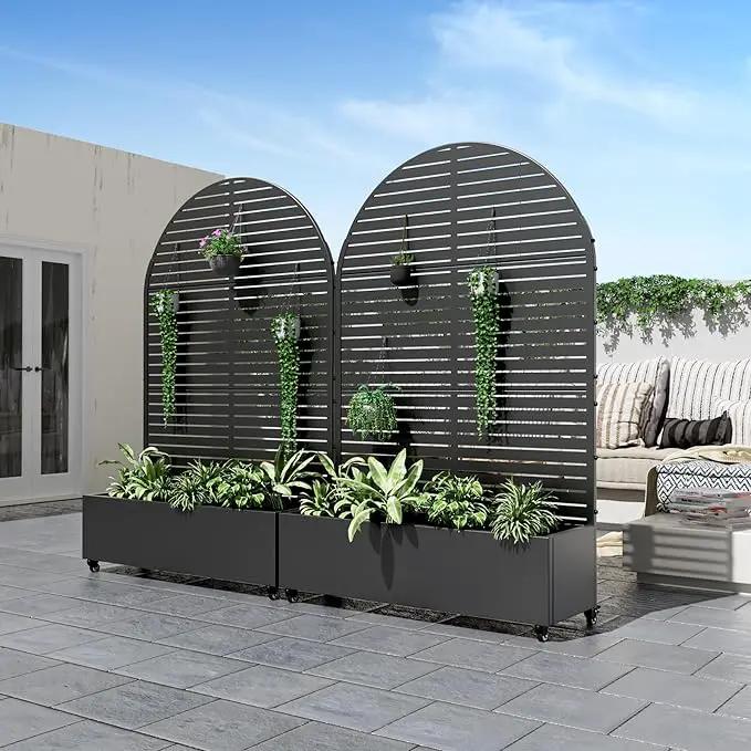 Casaphoria Metal Raised Garden Bed with Trellis and Wheels, 72"x35"x16" Arched Planter Box for Climbing Plants, Vegetables & Vines, Features Drainage Holes and Privacy Screen (Black-Louvered) by GreenHaven Gardens