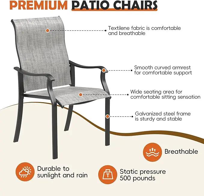 UDPATIO Outdoor Dining Chairs Set of 4, High Back Wide Seat Patio Furniture Chairs with All Weather Breathable Textilene, for Lawn Garden Backyard, Grey White by GreenHaven Gardens