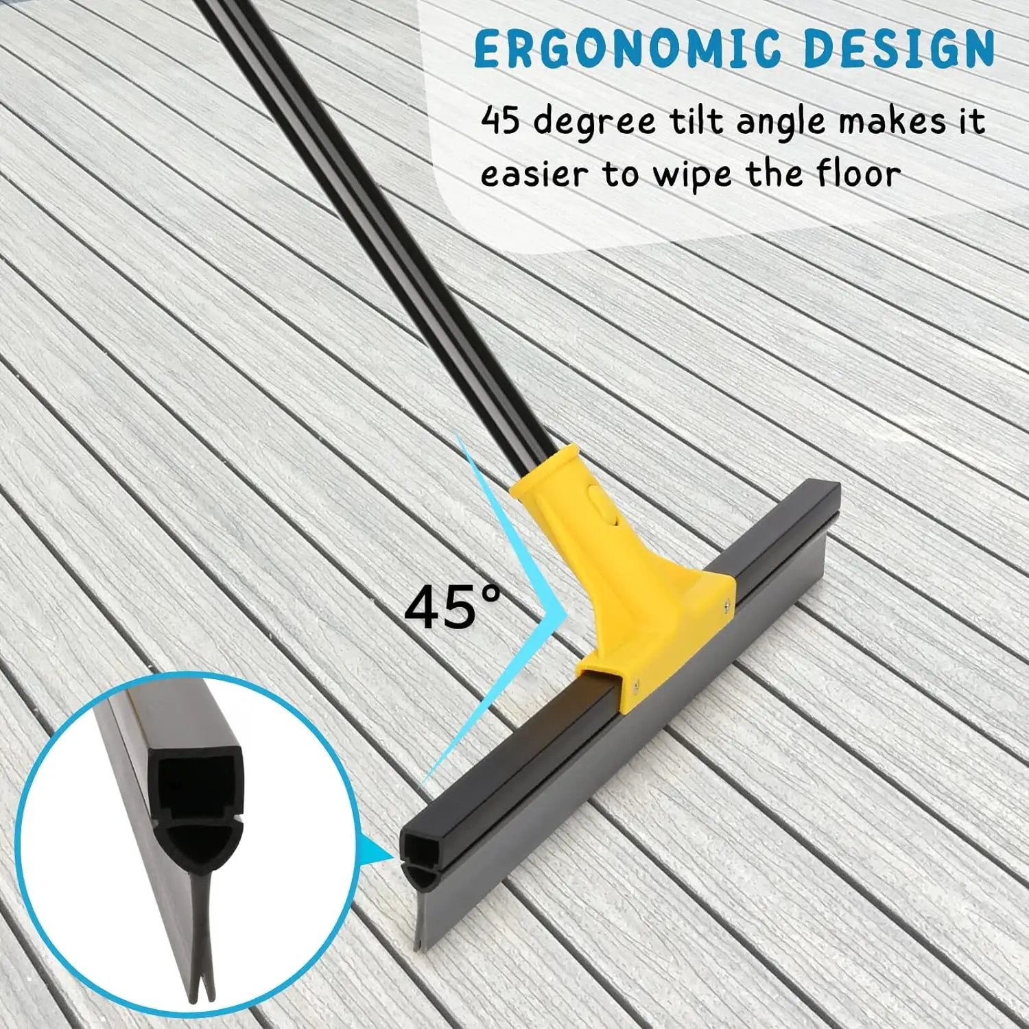 Squeegee Broom for Floor, 18'' Heavy Duty Rubber Wiper with 60'' Long Handle for Bathroom Tile, Garage Concrete, Deck, Shower Glass, Window Cleaning by GreenHaven Gardens