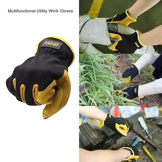 HLDD HANDLANDY 2 Pairs Leather Gardening Gloves for Men, Utility Work Gloves for Gardening, Yardwork, Construction, Mechanics, Great Garden Gifts for Men Women by GreenHaven Gardens