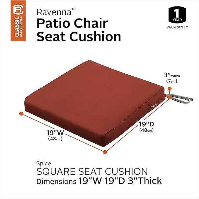 Classic Accessories Ravenna Water-Resistant 19 x 19 x 3 Inch Patio Seat Cushion, Spice, Chair Seat Cushion by GreenHaven Gardens