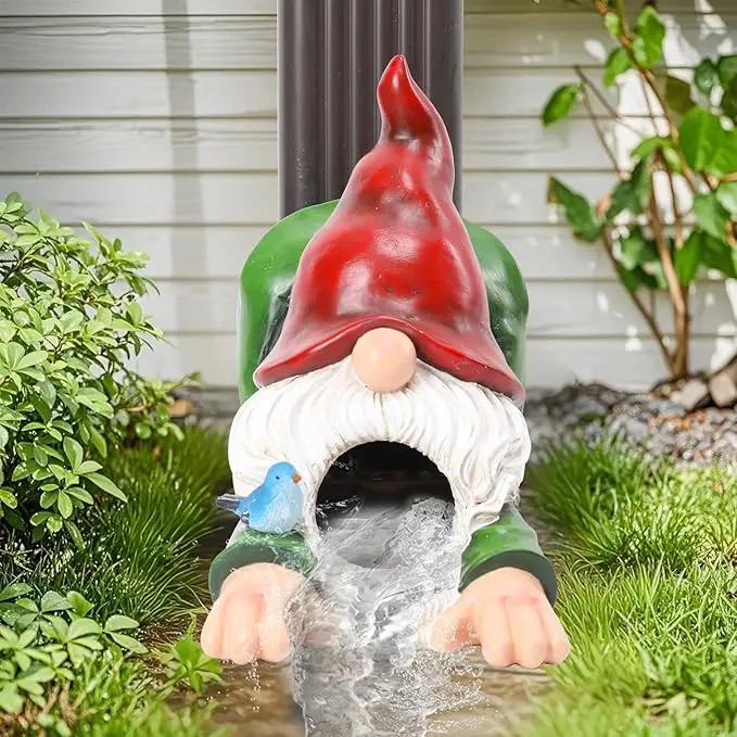 WONDER GARDEN Gnome Gutter Downspout Extensions - 3'' x 4'' Decorative Downspout Extender Diverter, Outdoor Splash Block Sculpture Garden Decor, Waterproof Gutter Guard for Lawn, Garden, Lawn by GreenHaven Gardens