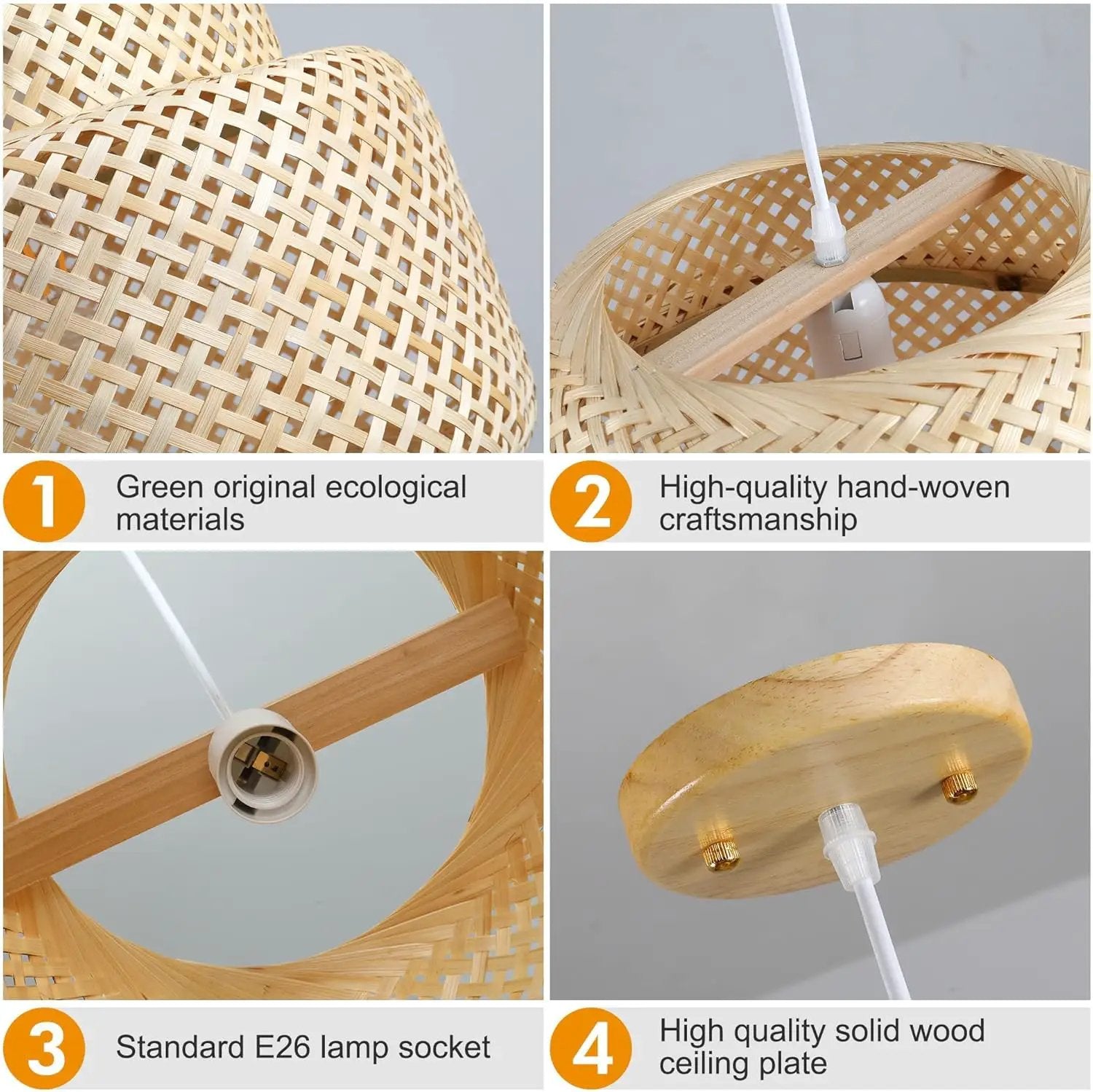 Bamboo Pendant Light - Boho Basket Chandelier Handmade Woven Pendant Light, Natural Wicker Rattan Hanging Chandelier for Kitchen Island Dining Room Living Room Porch by GreenHaven Gardens