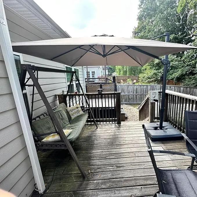 PURPLE LEAF 9 FT Cantilever Patio Umbrella Outdoor Aluminum Offset Square Umbrella with 3 Years Fade Resistance Recycled Fabric and 360-degree Rotation for Deck Pool Garden, Ash Mocha by GreenHaven Gardens