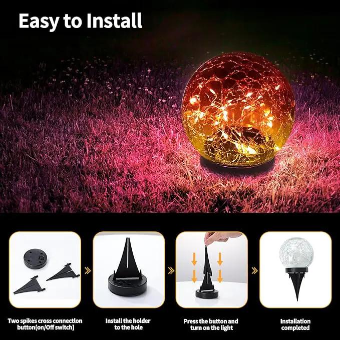 Solar Globe Lights Outdoor Waterproof - Cracked Glass Ball Lights for Garden, Patio, Yard, Lawn and Backyard Decor - Decorative Orbs for Outside by GreenHaven Gardens