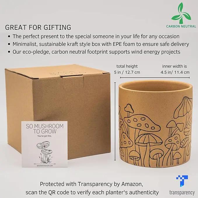 BASE ROOTS Mushroom Planter, Speckled Terracotta, Indoor/Outdoor, Holds Small Plants by GreenHaven Gardens